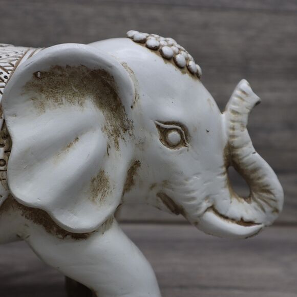 Elephant Figurine Carved Tribal Trunk Up Lucky Statue Resin Home Decor - Picture 9 of 14